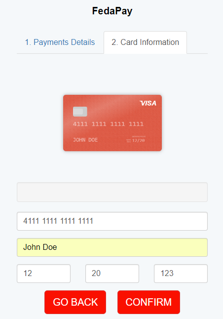 Credit card information provided