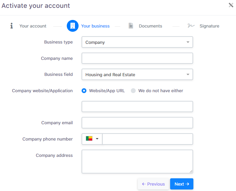 Account activation form